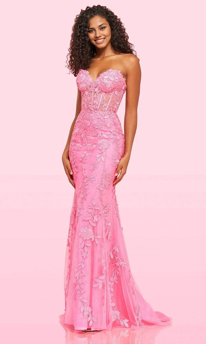 Formal Women's Dresses/ Sweetheart Strapless Floral Lace Trumpet Slit Floor Length Evening Dress Prom Dress/ Dress For Formal